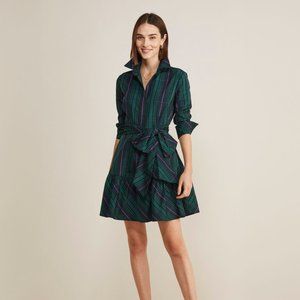 NWT Vineyard Vines Taffeta Tie-Waist Blackwatch Shirtdress Size 14
